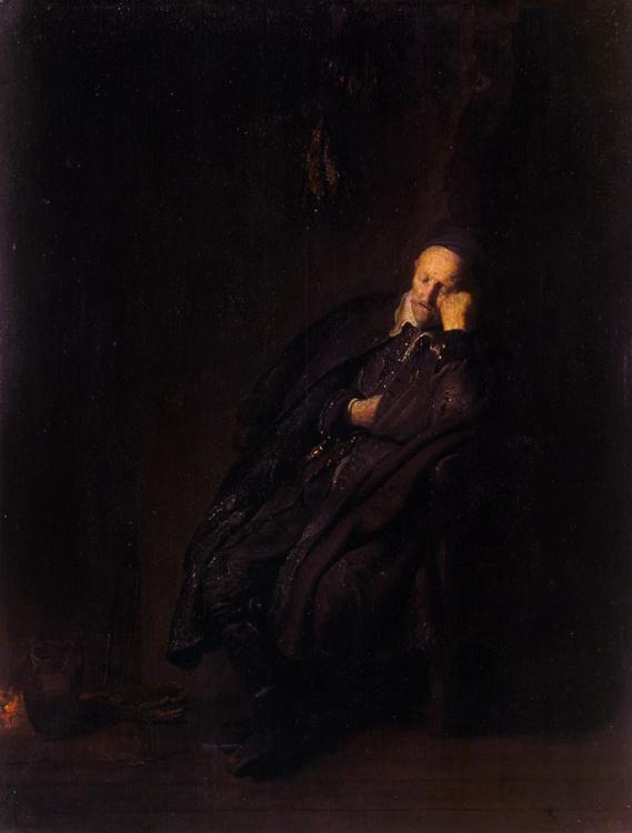 REMBRANDT Harmenszoon van Rijn An old man asleep at the Hearth (mk33) oil painting image